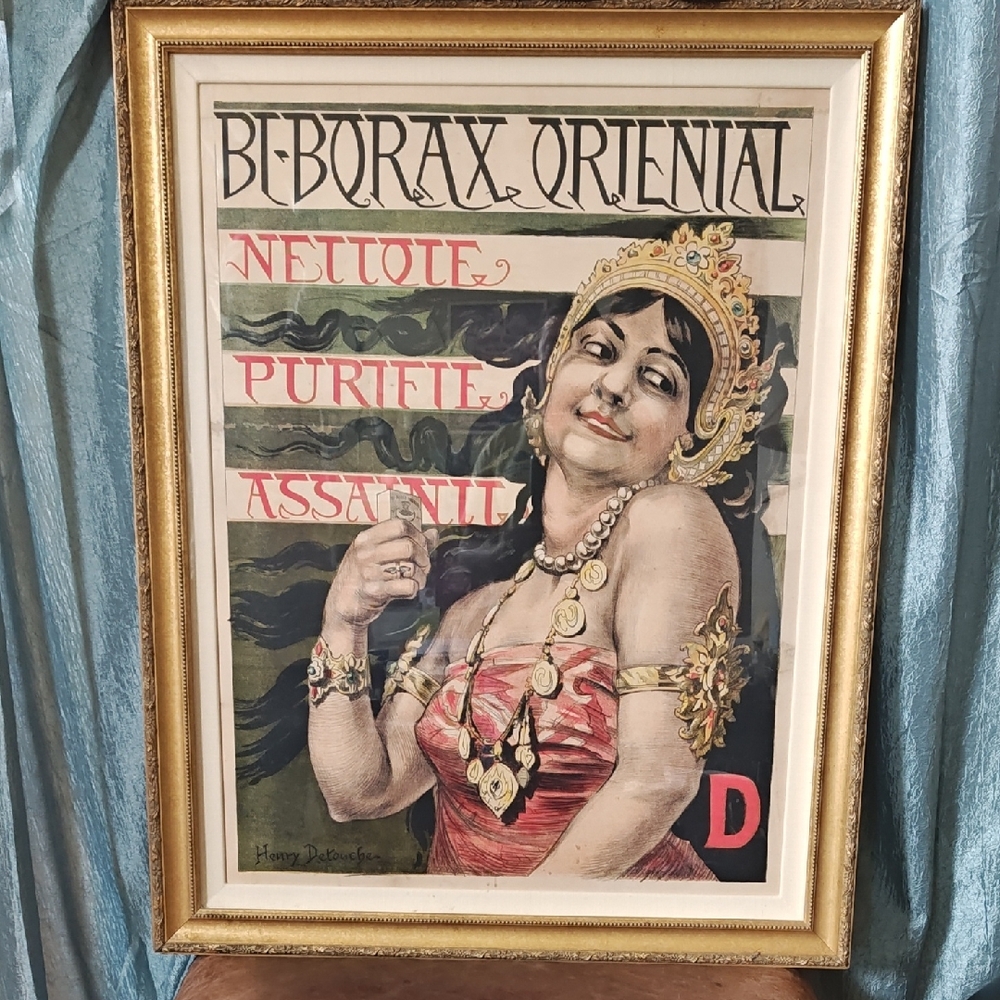 Vintage Oriental Poster with Gold Frame